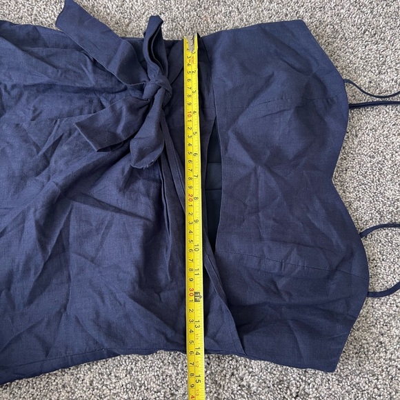 Women’s Bardot Navy Blue Dress Size 6 Linen Wrap Skirt Cutout Detail Sleeveless - Picture 7 of 10